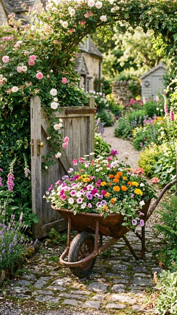 12. Use an Old Wheelbarrow as a Mobile Flower Bed