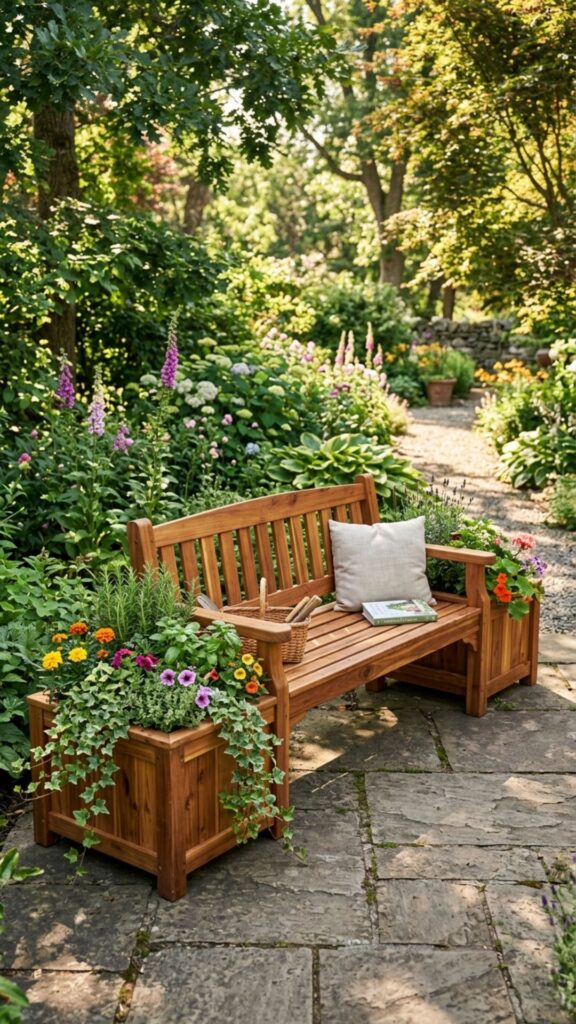 13. Bench With Built-In Planters