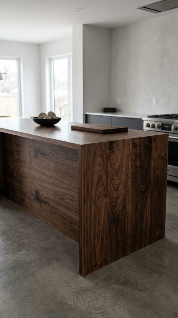 13. Dark Brown Island with Waterfall Wood Grain