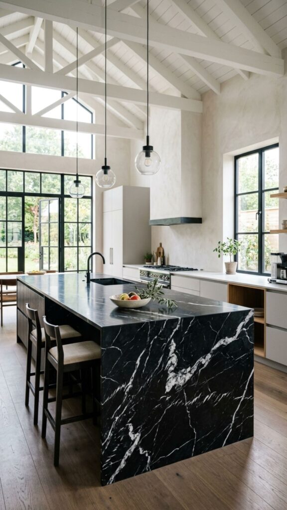 13. Dramatic Black Marble With Bold White Veining