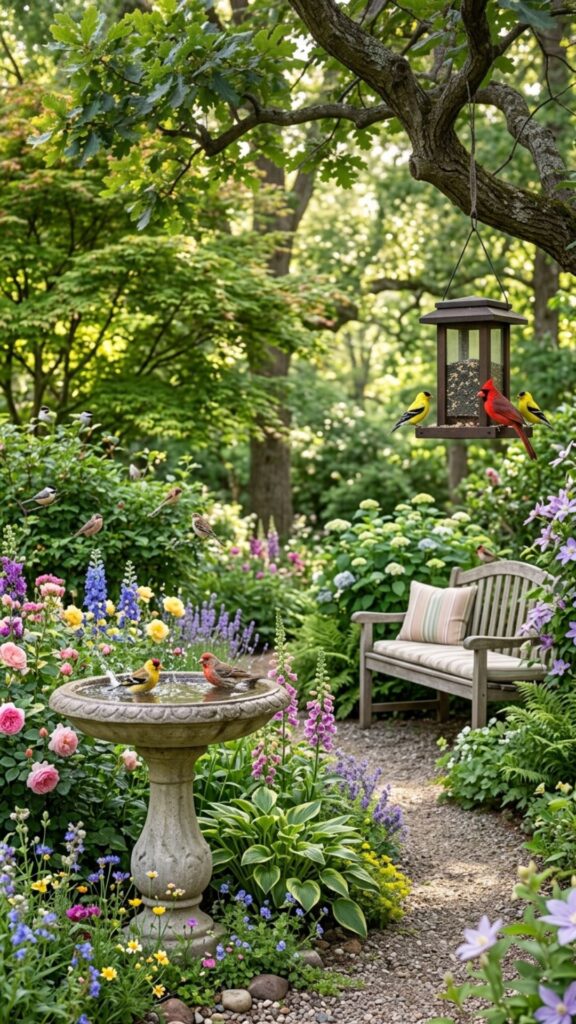 13. Hang Bird Feeders and Baths