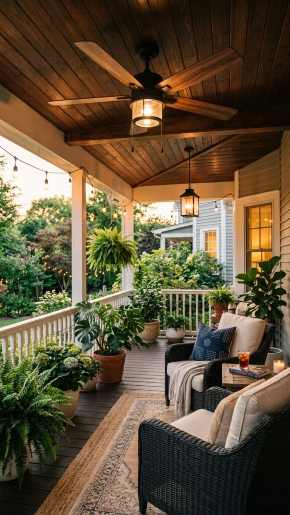13. Hang a Porch Ceiling Fan or Lantern