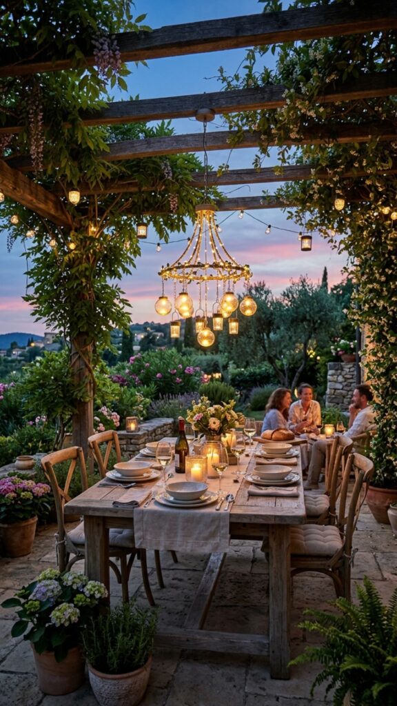 13. Illuminate a Pergola with Solar Chandeliers