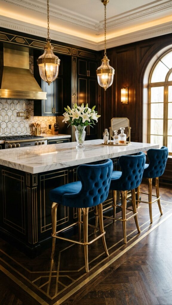 13. Install Bar Seating with Velvet Stools