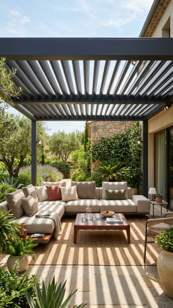 13. Install an Outdoor Pergola With a Louvered Roof