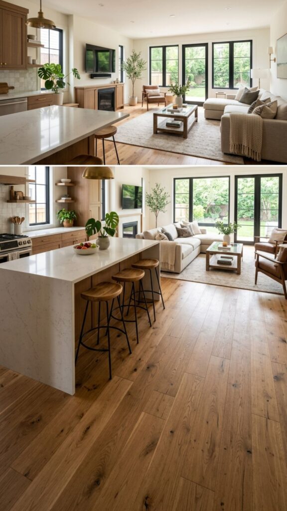 13. Match Flooring to Unify the Two Areas