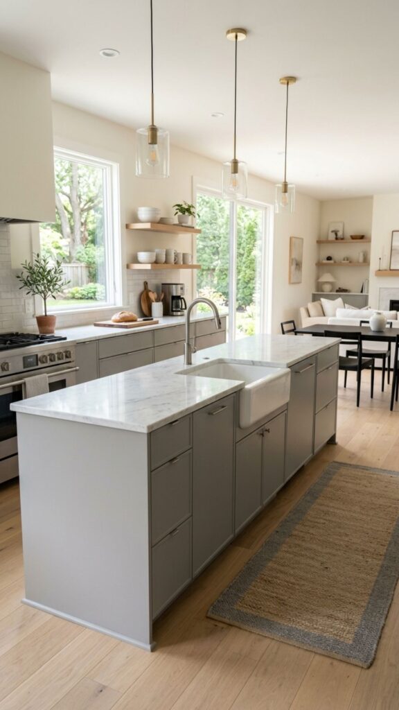 13. Narrow Island With a Farmhouse Sink