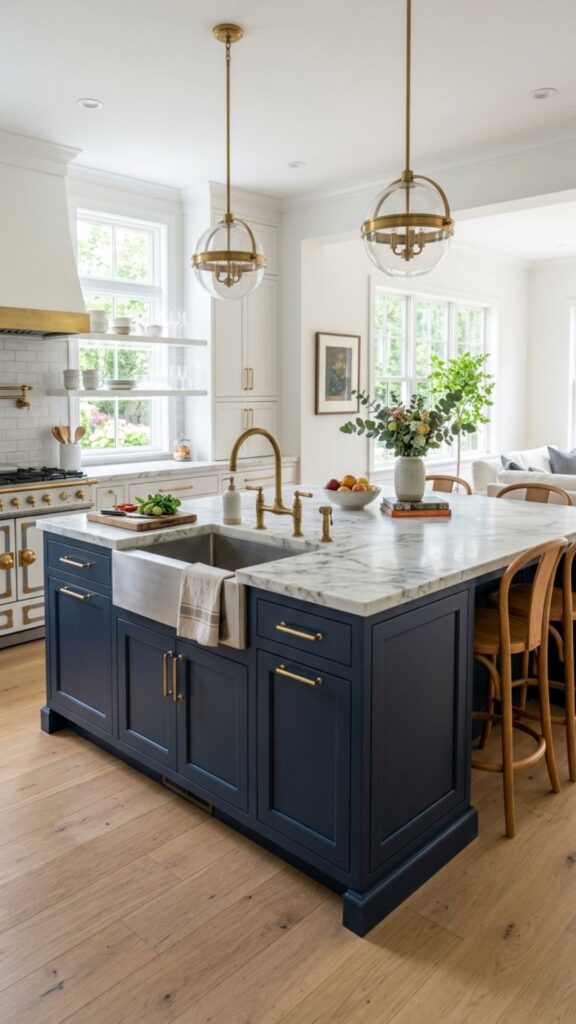 13. Navy Island With Marble Countertop