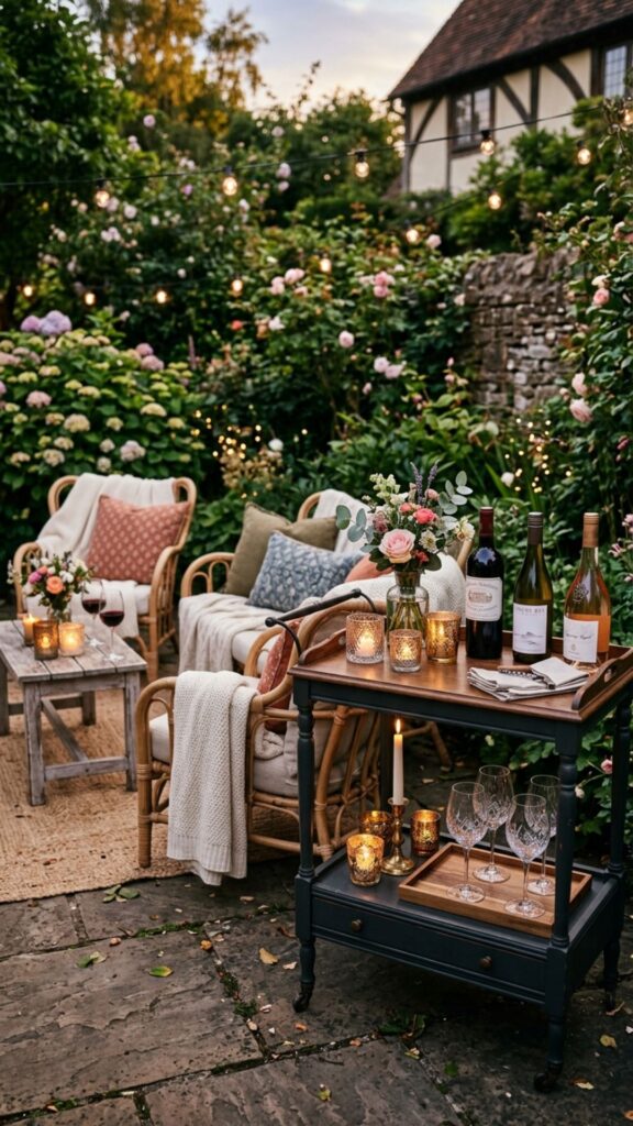 14. Add a Cozy Outdoor Bar Cart