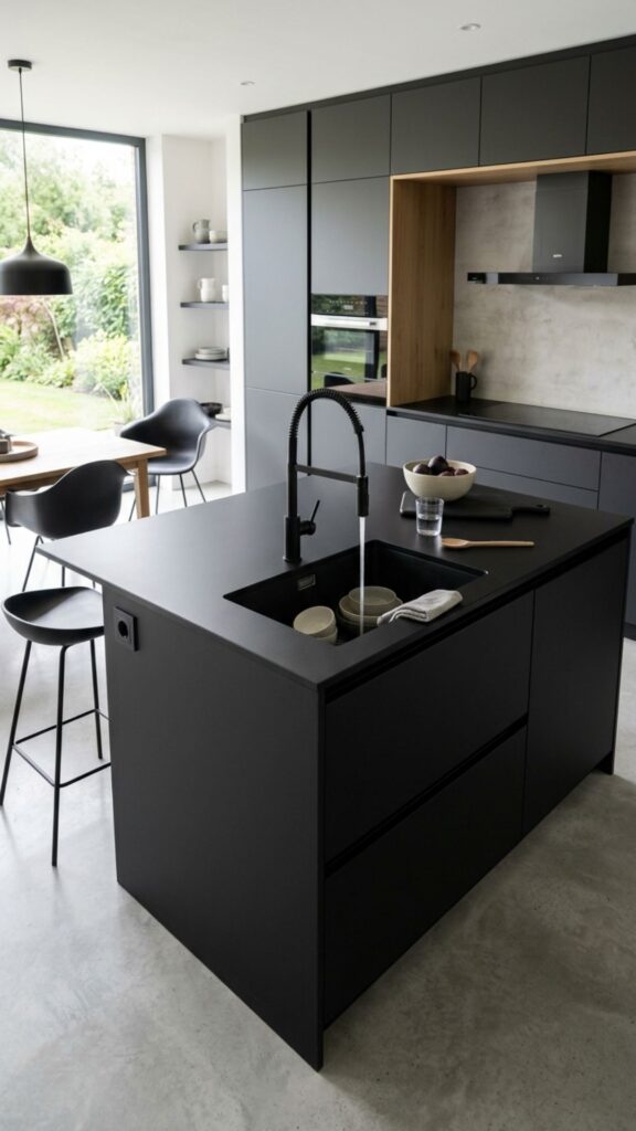 14. Black Island With Built-In Sink