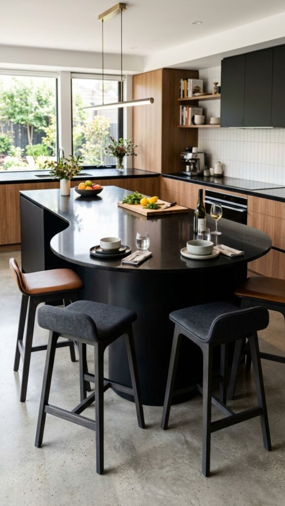 14. Black Island with Curved Seating Edge