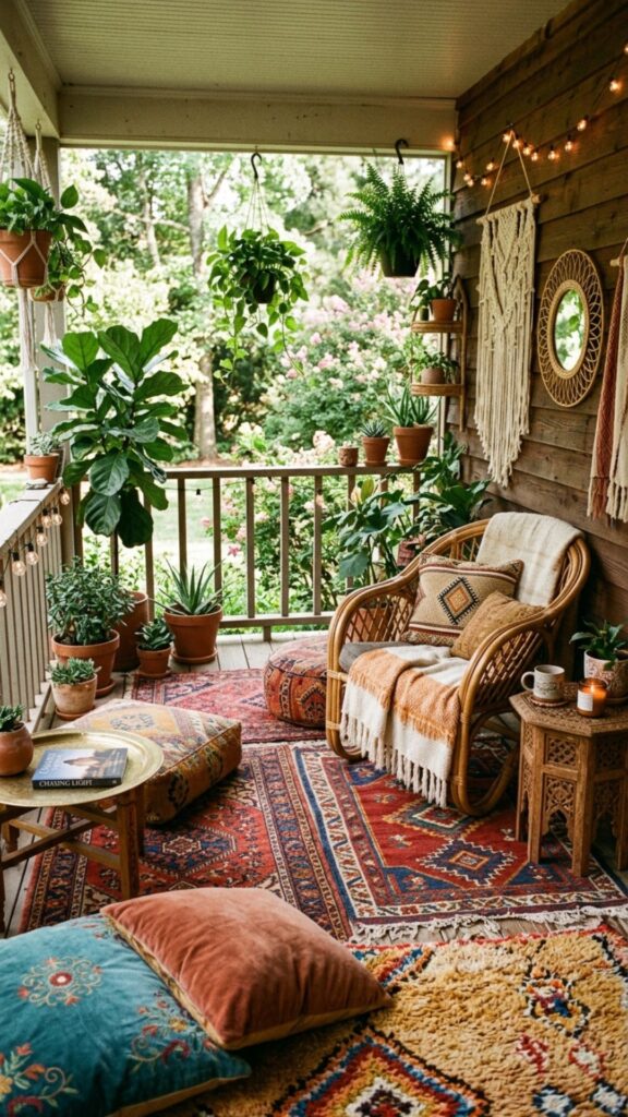 14. Bohemian Porch with Layered Textiles