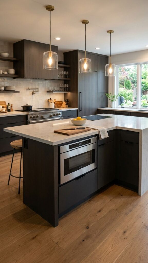 14. Fit a Corner Island With a Built-In Microwave