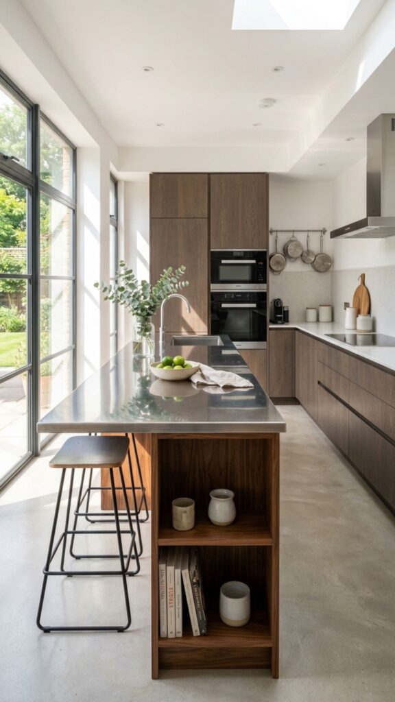 14. Sleek Stainless Steel Island