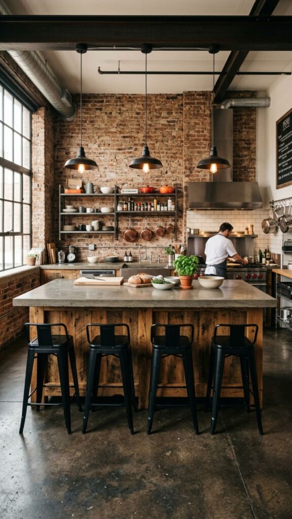 15. Barnwood-Style Island for Industrial Kitchens
