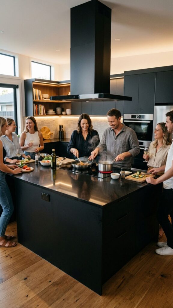 15. Black Counter With a Built-In Cooktop