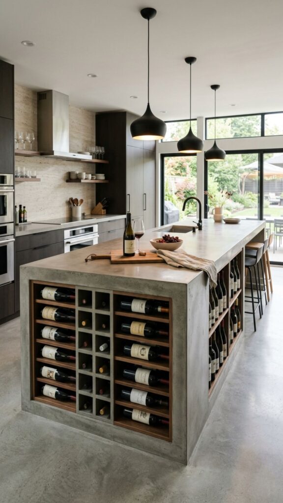 15. Concrete Island With Built-In Wine Storage