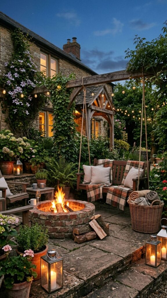 15. Farmhouse-Style Fire Pit Patio