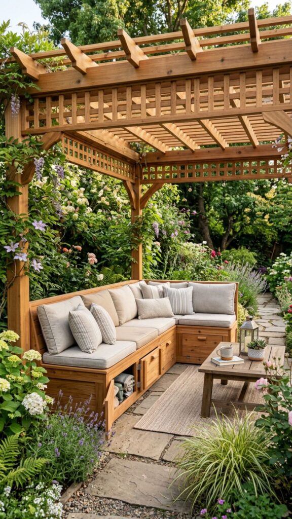 15. Pergola with Built-In Seating
