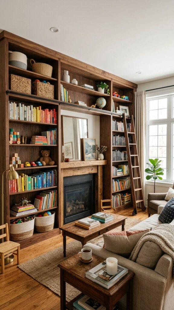 15. Slide Bookshelves Into the Living-Room Side