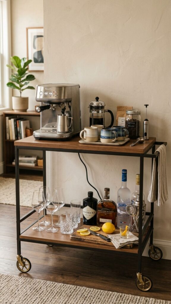 15. Use a Bar Cart for Double Duty