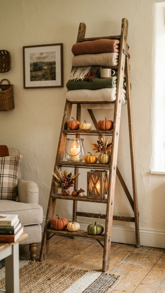 15. Use a Vintage Ladder as a Display Shelf