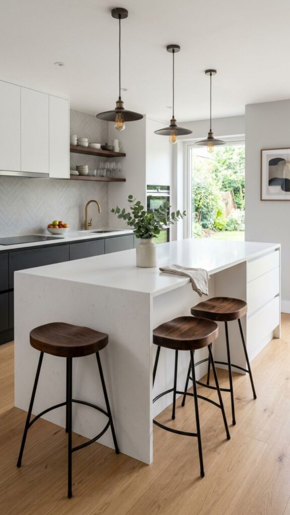 15. White Island with Seating for Casual Dining