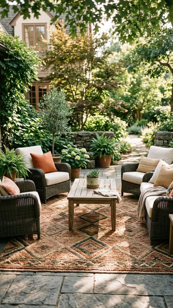 16. Add an Outdoor Rug for Insulation