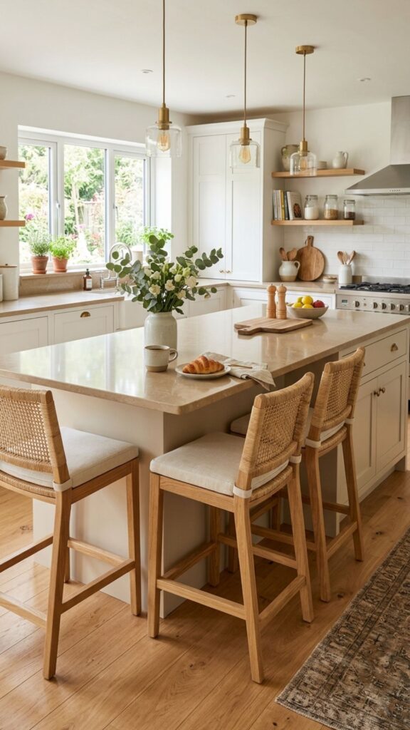 16. Beige Island with a Breakfast Bar Overhang