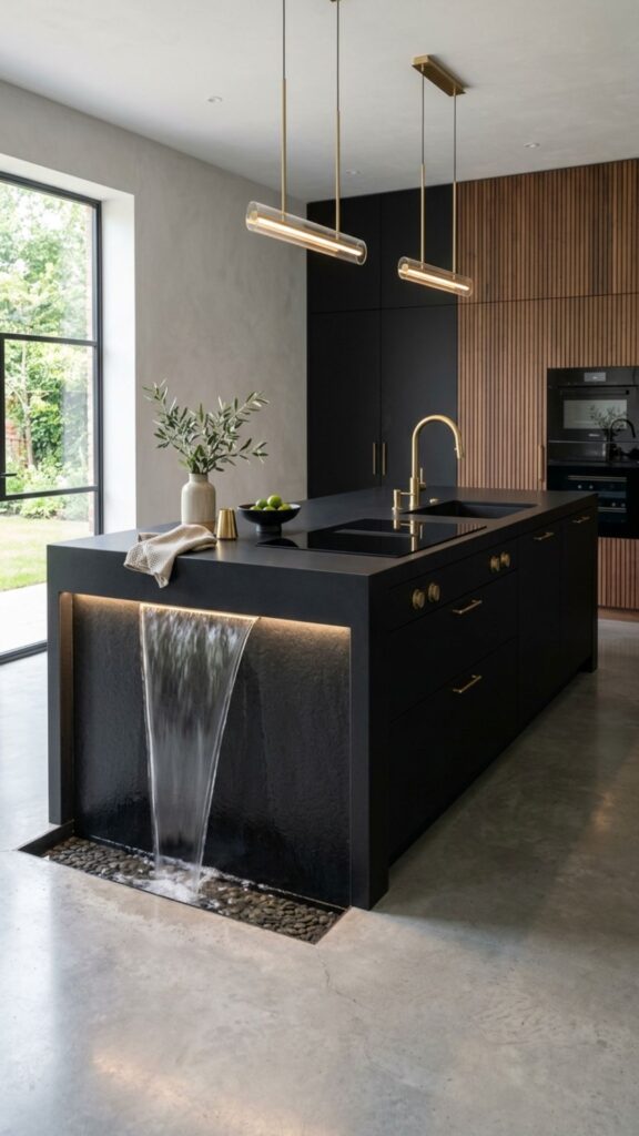 16. Black Island With Waterfall and Warm Metals