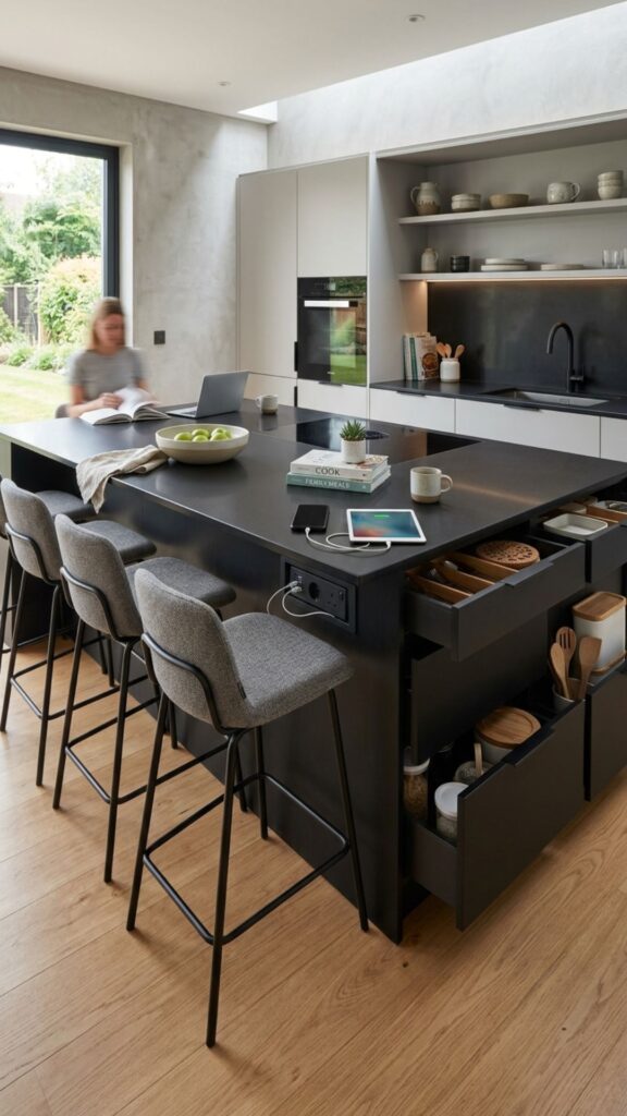 16. Black Island with Integrated Charging Station