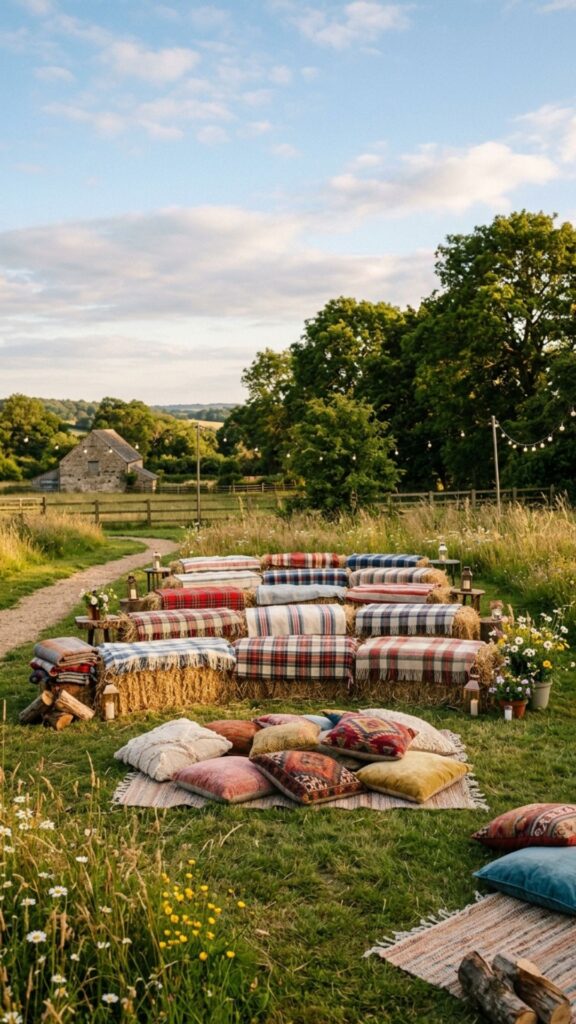 16. Build Tiered Seating With Hay Bales