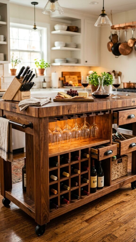 16. Butcher Block With Wine Storage