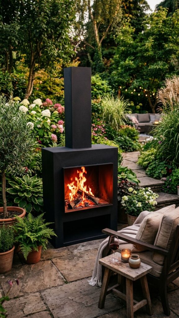 16. Chic Black Steel Fireplace