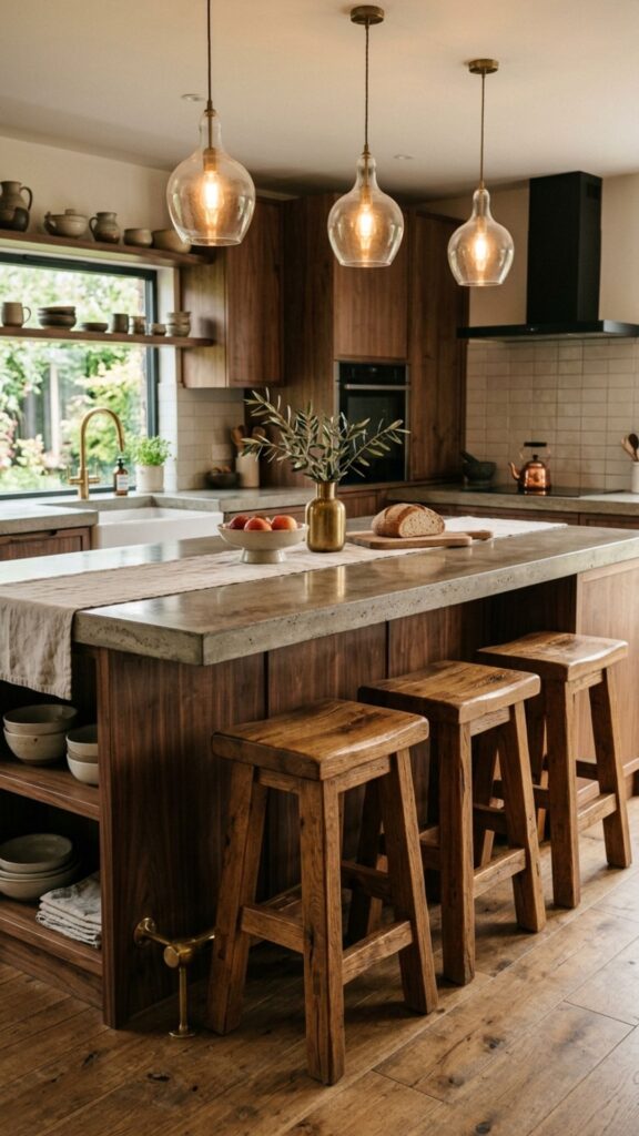 16. Concrete-Top Island With Wood Bar Stools