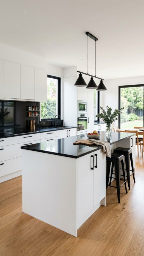 16. Contrasting White Cabinets With Black Counter