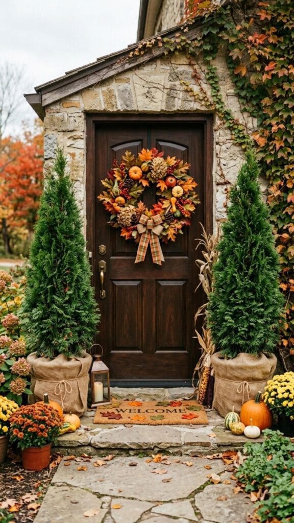 16. Frame Your Door with Potted Evergreens