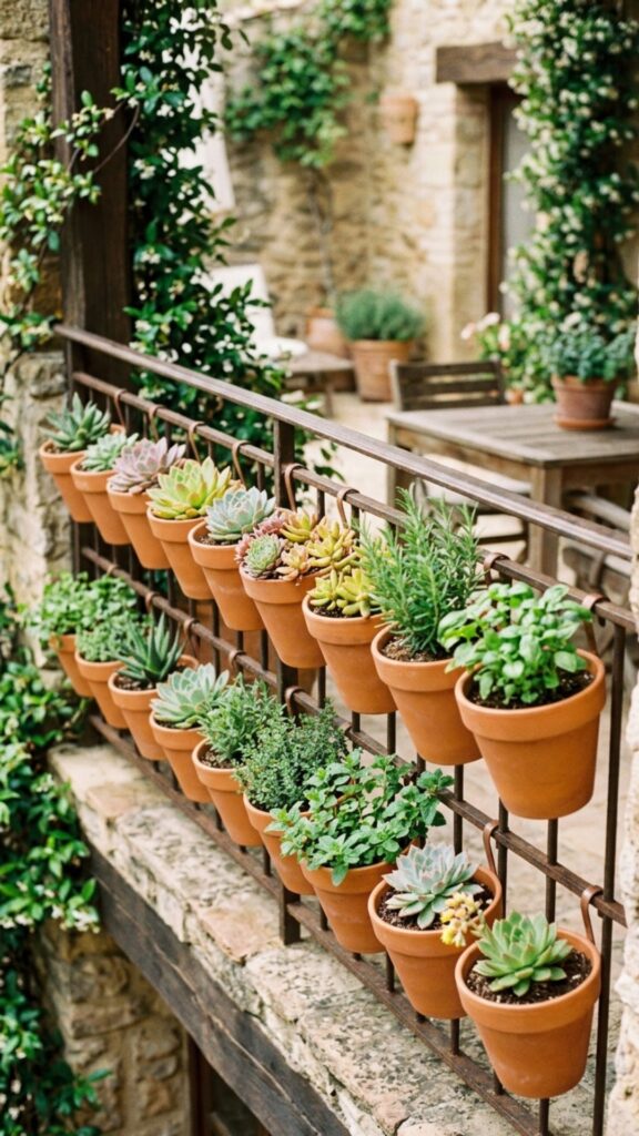 16. Hang Terracotta Pots on Rails
