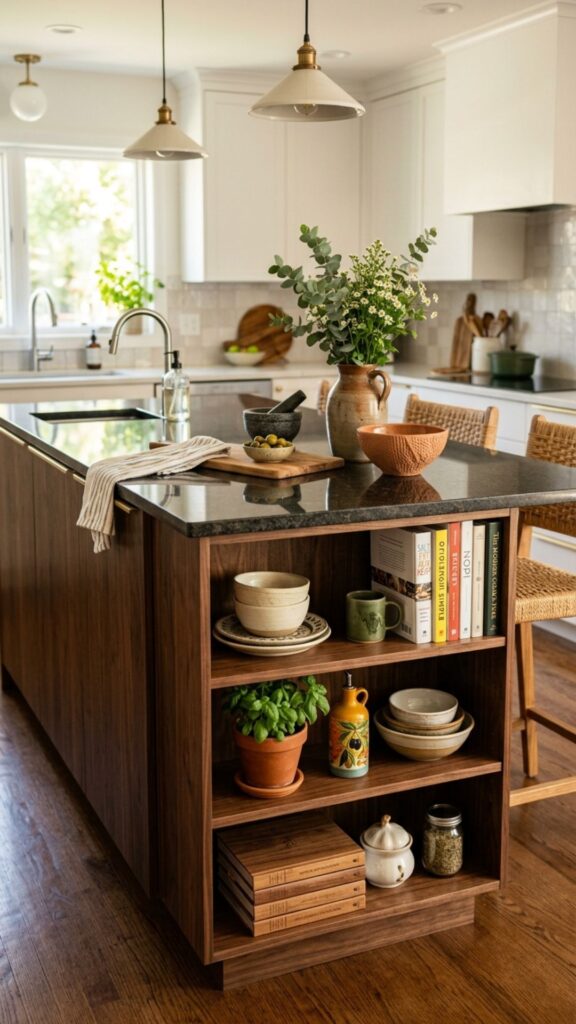 16. Islands with Open Shelving for Display