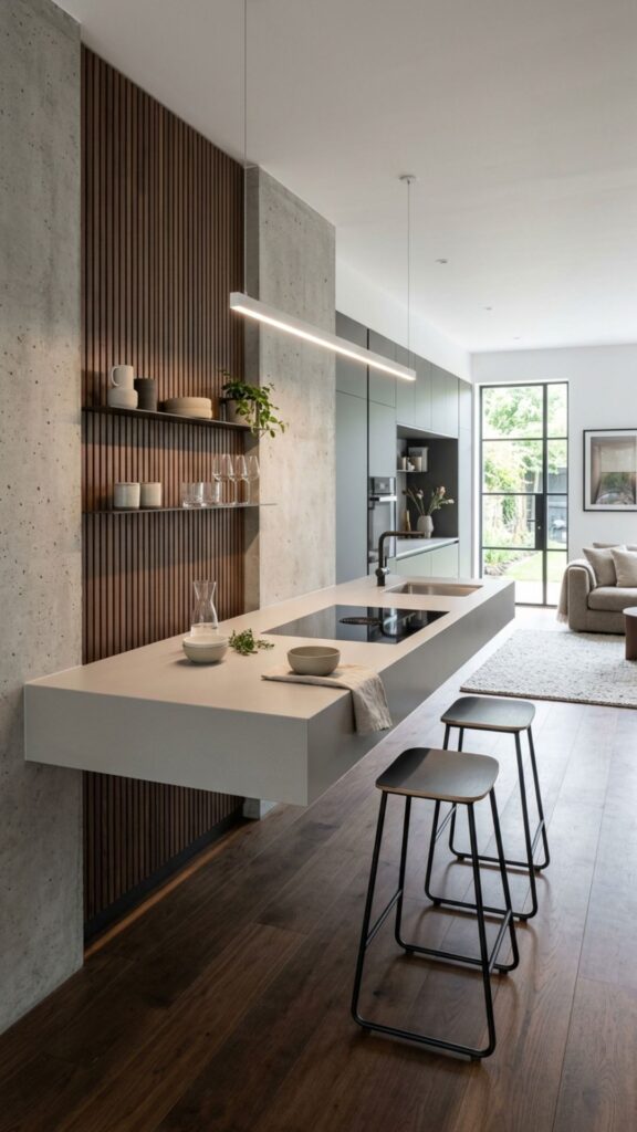 16. Modern Floating Island With a Cantilevered Wall Mount