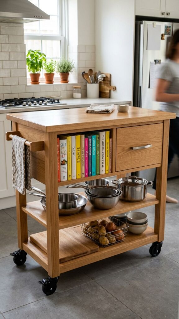 16. Portable Island Cart With Shelves