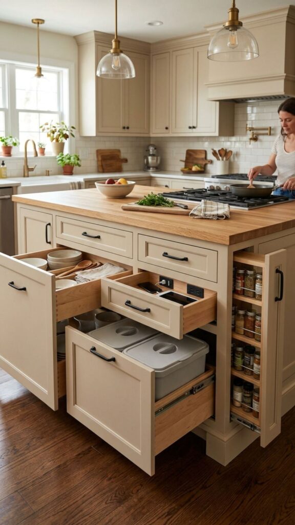 17. Beige Island with Hidden Storage Solutions