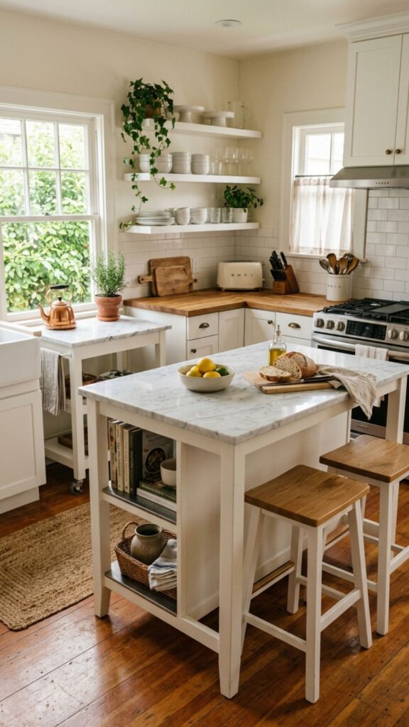 17. Compact Marble Islands for Small Kitchens