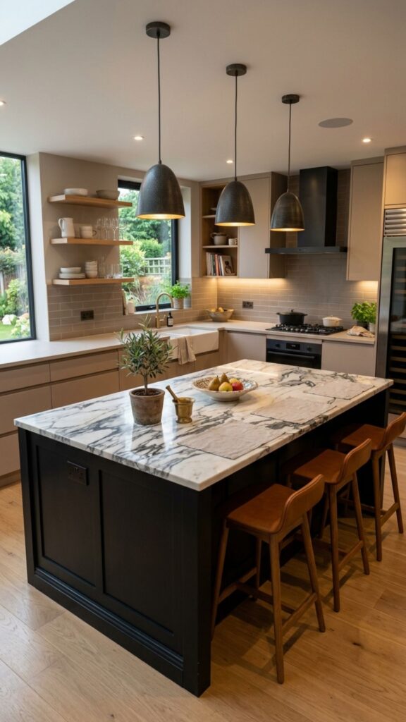 17. Dramatic Black Island with Marble Veining