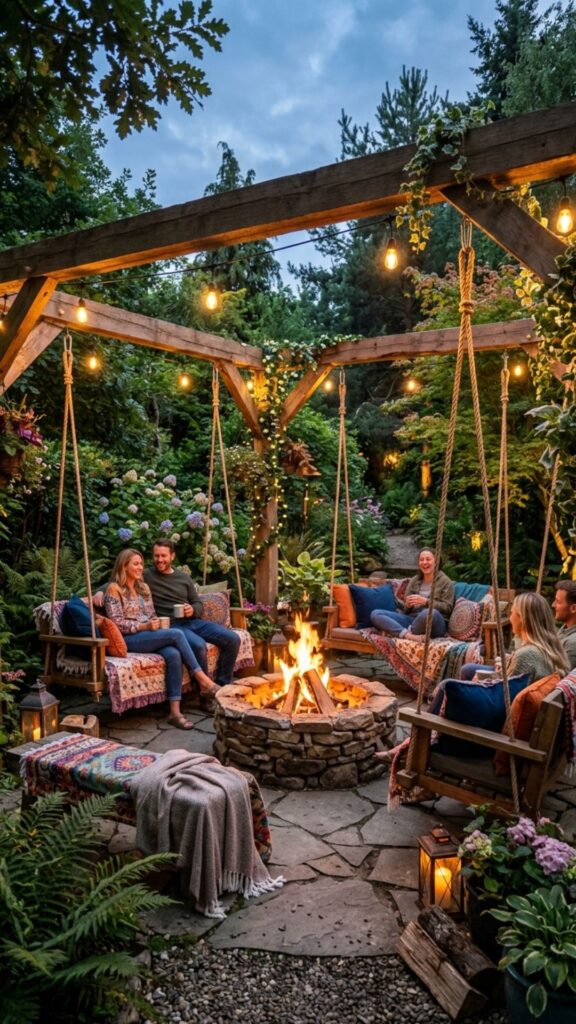 17. Fire Pit with Swinging Bench Seating