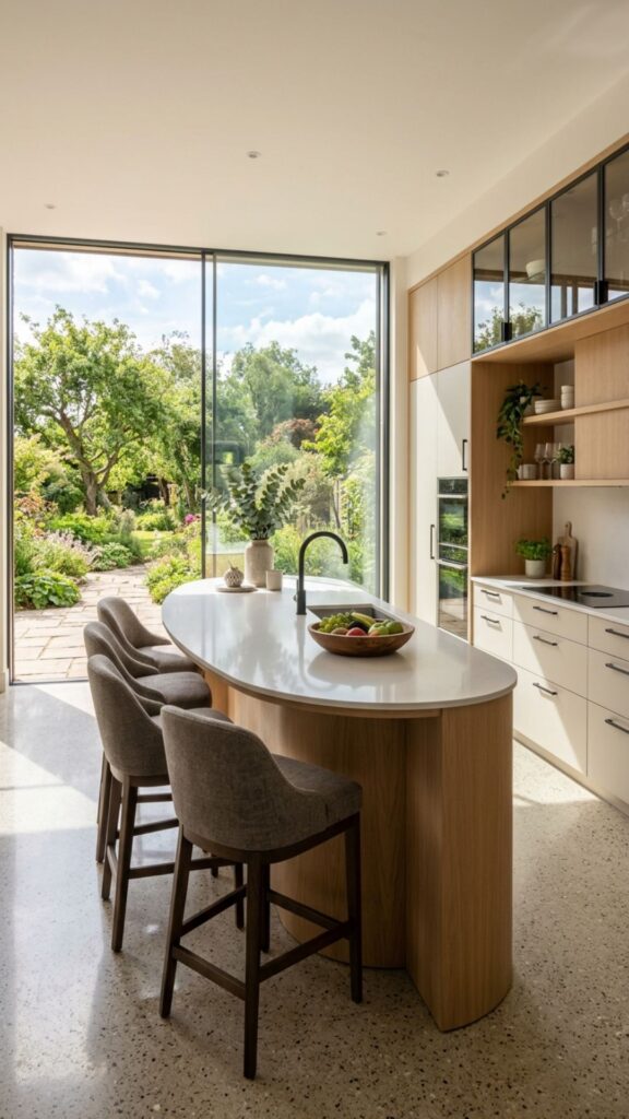 17. Go Sleek With a Curved Concrete Island