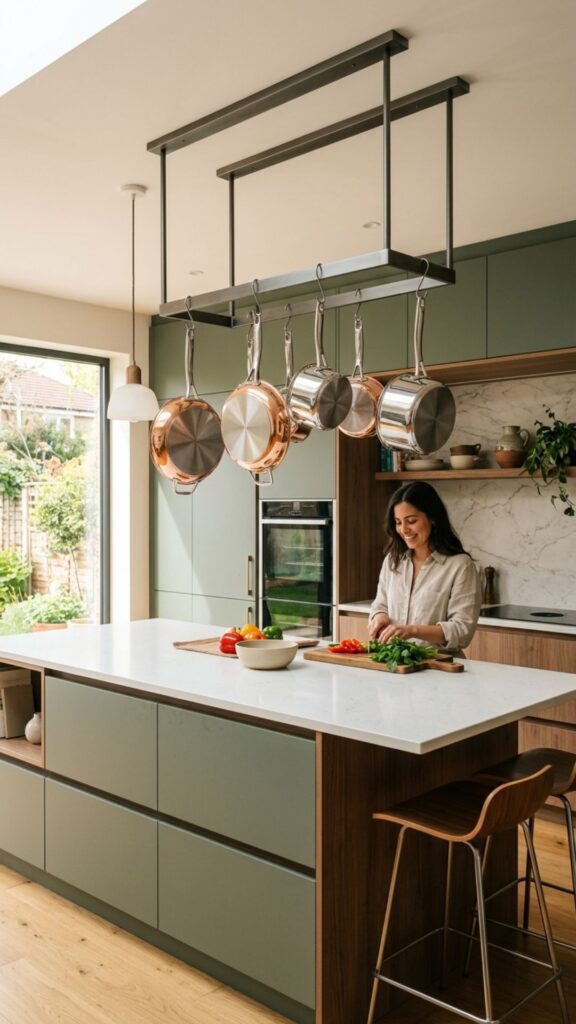 17. Island With Hanging Pot Rack Above