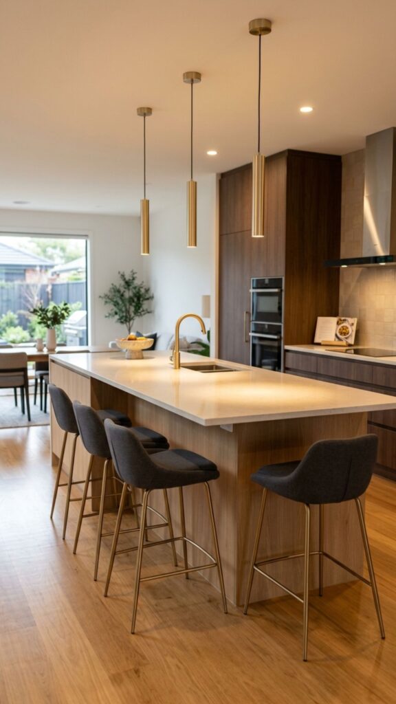 17. Island With Pendant Lighting and Coordinated Stools