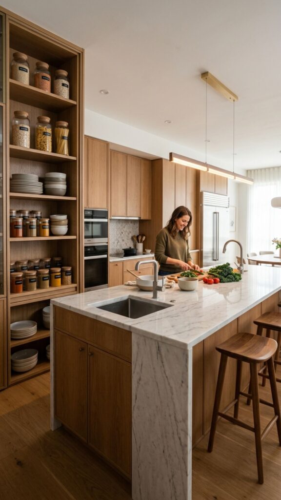 17. Island With Wall-Side Pantry Storage