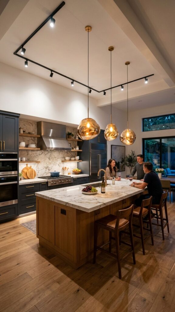 17. Layered Lighting with Track and Pendants